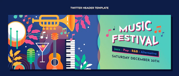 Free Vector | Gradient colorful music festival twitter header