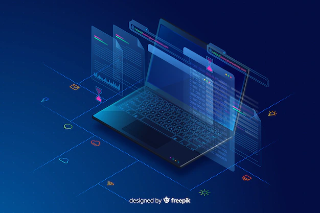 Free Vector | Gradient isometric laptop technology background