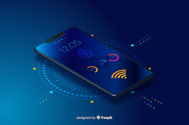 Free Vector | Gradient mobile isometric technology background