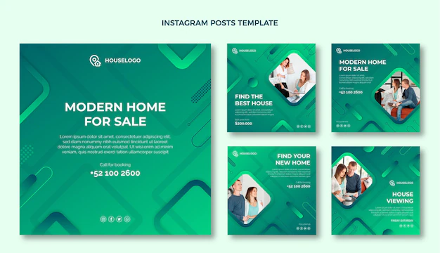 Free Vector | Gradient real estate instagram post set