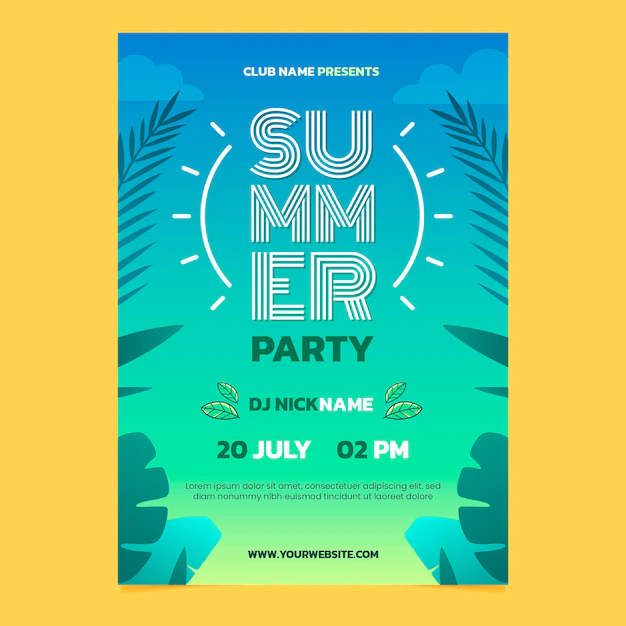 Free Vector | Gradient summer party vertical poster template