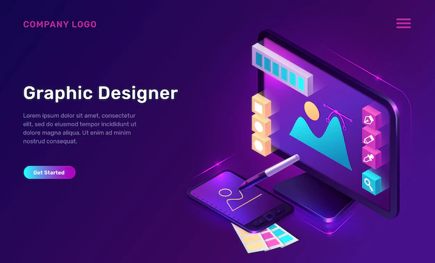 Free Vector | Graphic designer isometric landing page, banner