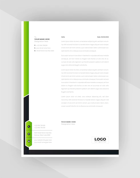 Free Vector | Green & black color creative letterhead template design.