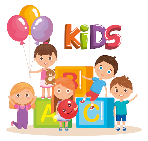 Free Vector | Group of little kids playing with blocks