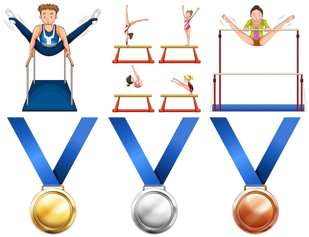 Free Vector | Gymnastics athletes and sport medals illustration