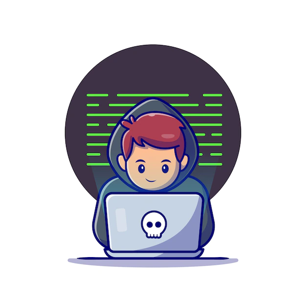 Free Vector | Hacker operating a laptop cartoon icon illustration. technology icon concept isolated . flat cartoon style