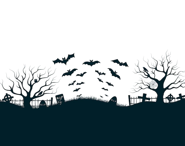 Free Vector | Halloween night illustration with dark castle cemetery crosses, dead trees and bats