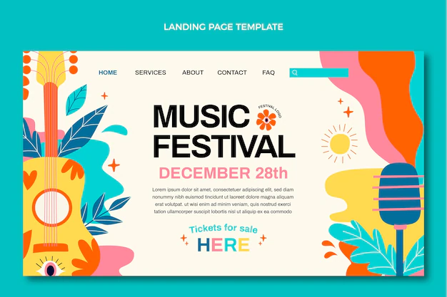 Free Vector | Hand drawn colorful music festival landing page