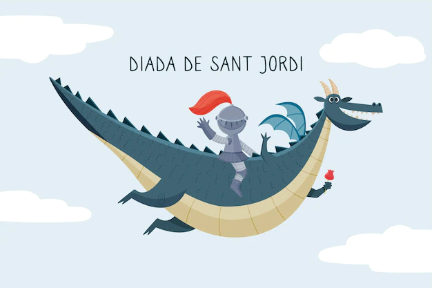 Free Vector | Hand drawn diada de sant jordi illustration with knight flying on dragon