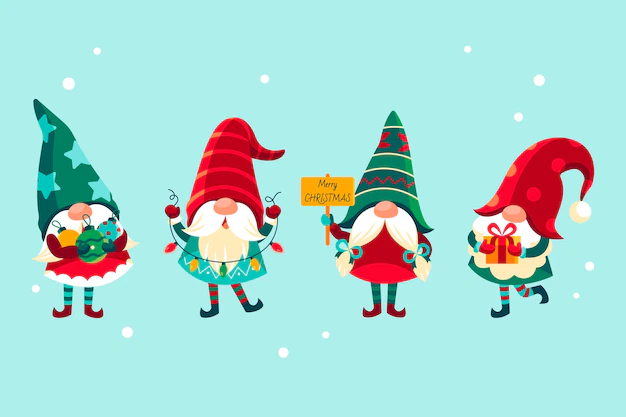 Free Vector | Hand drawn flat christmas gnomes collection