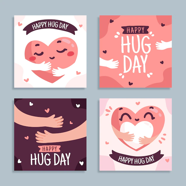 Free Vector | Hand drawn flat hug day instagram posts collection