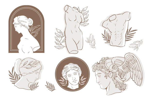 Free Vector | Hand drawn greek statue collection