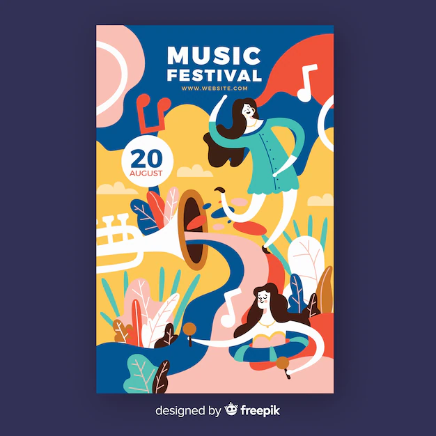 Free Vector | Hand-drawn music festival poster with dancers
