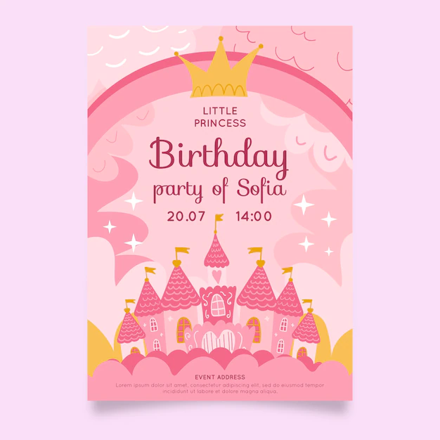 Free Vector | Hand drawn princess birthday invitation template