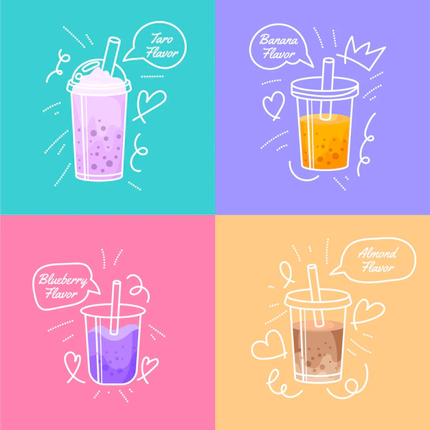 Free Vector | Hand drawn style bubble tea flavors