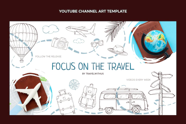 Free Vector | Hand drawn travel youtube channel art