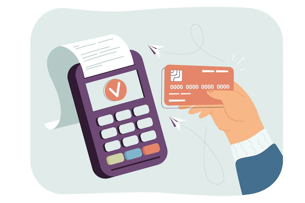 Free Vector | Hand holding debit or credit card near scanner of electronic terminal and making purchase. smart transaction via digital machine flat vector illustration. contactless payment, emv, commerce concept