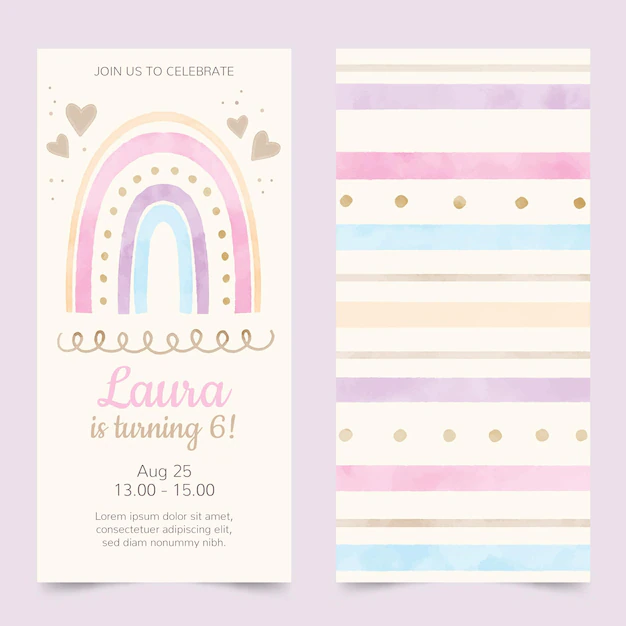 Free Vector | Hand painted watercolor rainbow birthday invitation template