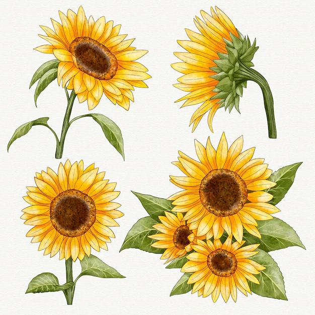 Free Vector | Hand painted watercolor sunflowers collection