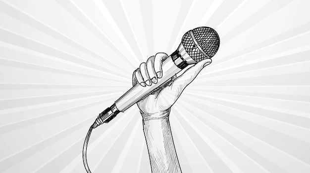 Free Vector | Hand with microphone sketch background
