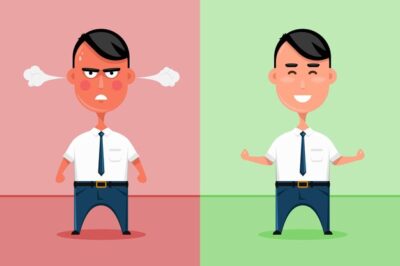 Free Vector | Happy and angry office worker or sad and smiling business man  illustration.