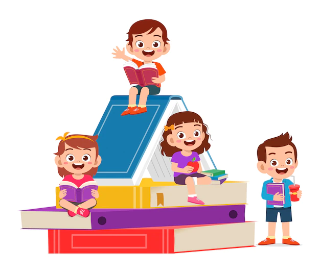 Free Vector | Happy cute little kids boy and girl read book