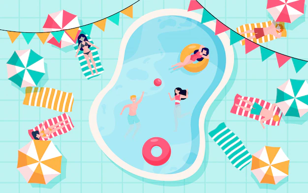 Free Vector | Happy people relaxing at swimming pool