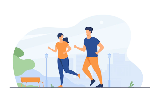 Free Vector | Happy smiling couple running at summer park