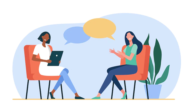Free Vector | Happy women sitting and talking to each other. dialog, psychologist, tablet flat illustration