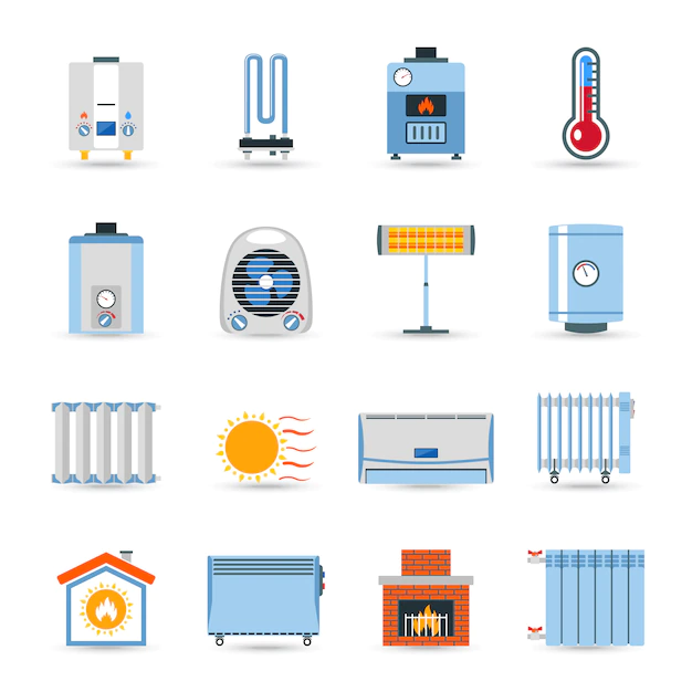 Free Vector | Heating flat color icon set
