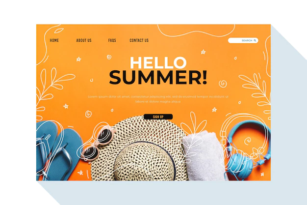 Free Vector | Hello summer landing page with beach essentials