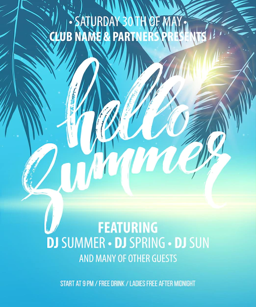 Free Vector | Hello summer party flyer.