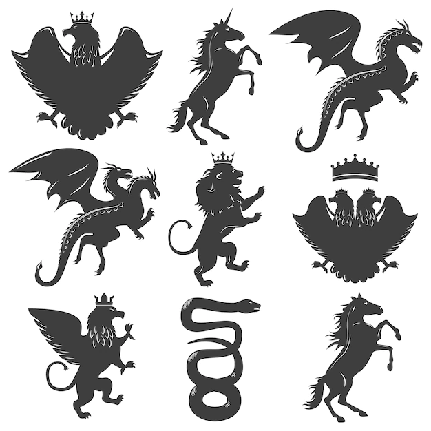Free Vector | Heraldic animals decorative graphic icons set
