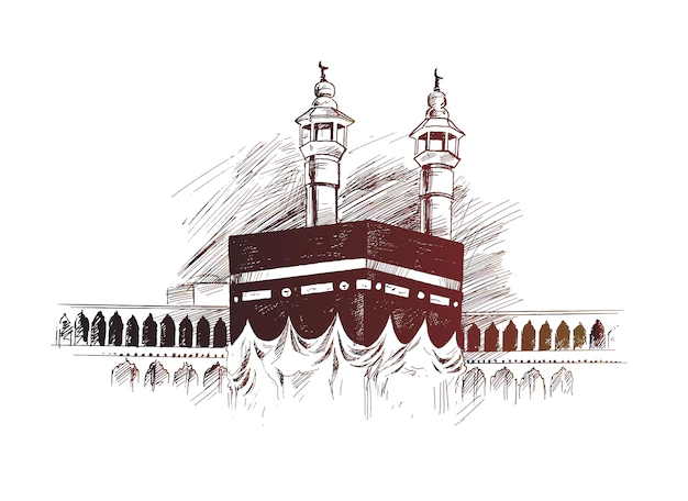 Free Vector | Holy kaaba in mecca saudi arabia hand drawn sketch vector illustration