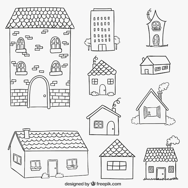 Free Vector | House facades in hand drawn style