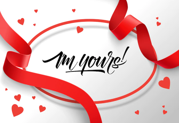 Free Vector | I am yours lettering in oval frame with red ribbons