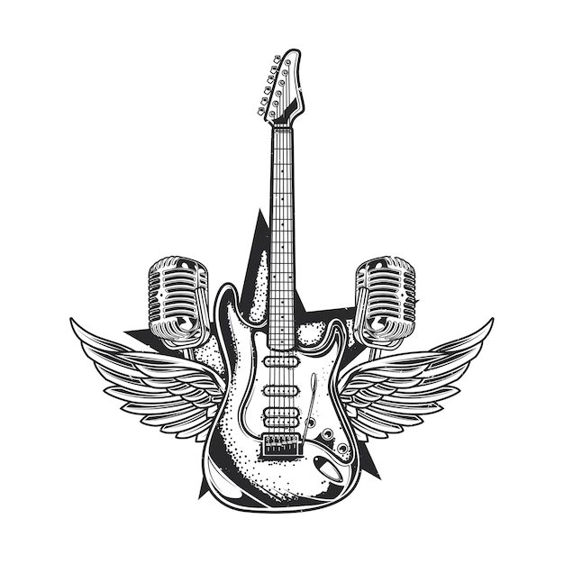 Free Vector | Illustration of guitar, two microphones and wings