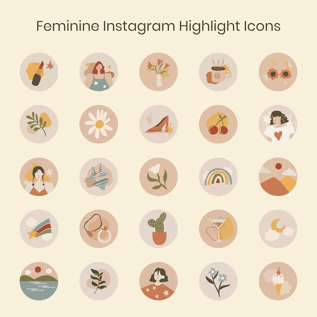 Free Vector | Instagram highlight cover, lifestyle illustration in feminine earth tone design vector collection