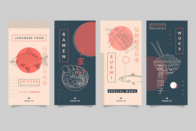 Free Vector | Instagram stories collection for japanese food restaurant