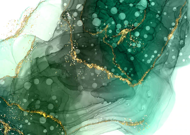 Free Vector | Jade green hand painted alcohol ink background with gold glitter elements
