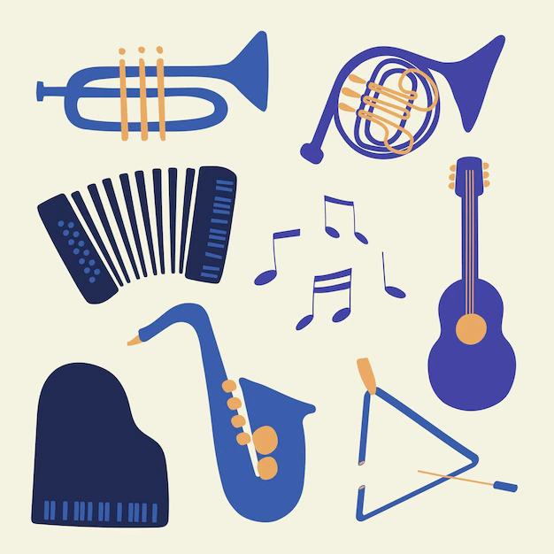 Free Vector | Jazz music instruments sticker, retro design, entertainment graphic in blue vector collection