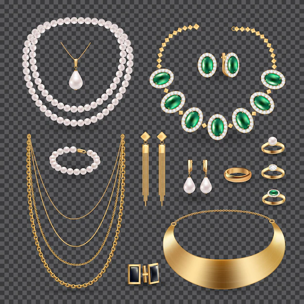 Free Vector | Jewelry accessories realistic transparent set with rings necklace and earrings