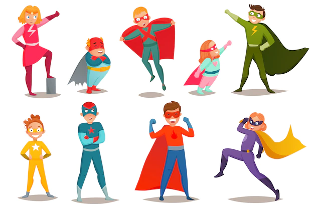 Free Vector | Kids superheroes retro set