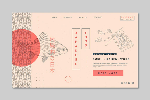 Free Vector | Landing page template for japanese food restaurant