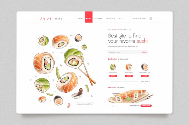 Free Vector | Landing page template for sushi bistro