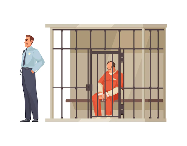Free Vector | Law justice and trial with prisoner in cage