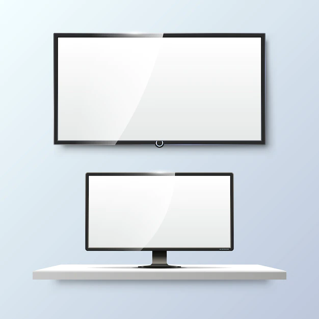 Free Vector | Lcd monitor and empty white flat tv screen. display blank, technology digital, electronic equipment.