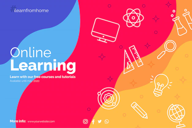 Free Vector | Learn from home banner with education icons