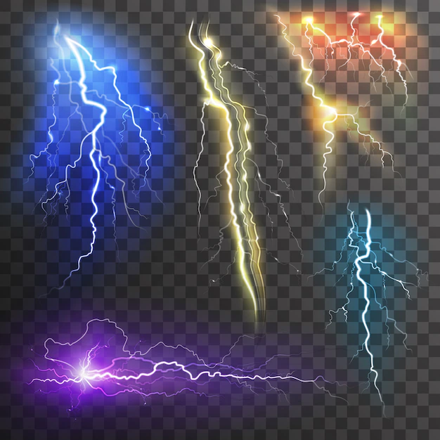 Free Vector | Lightning transparent set in different colors realistic