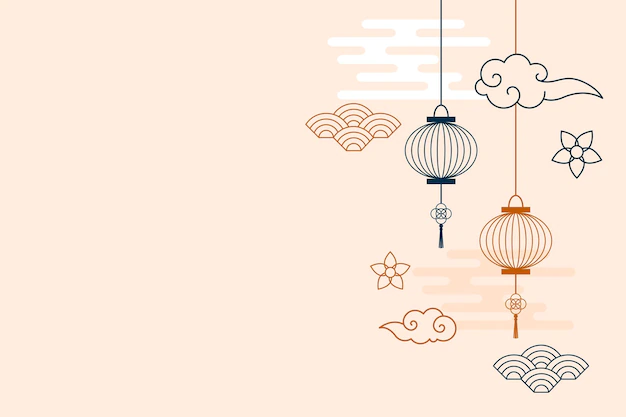 Free Vector | Line style chinese lamps and clouds decoration background with text space